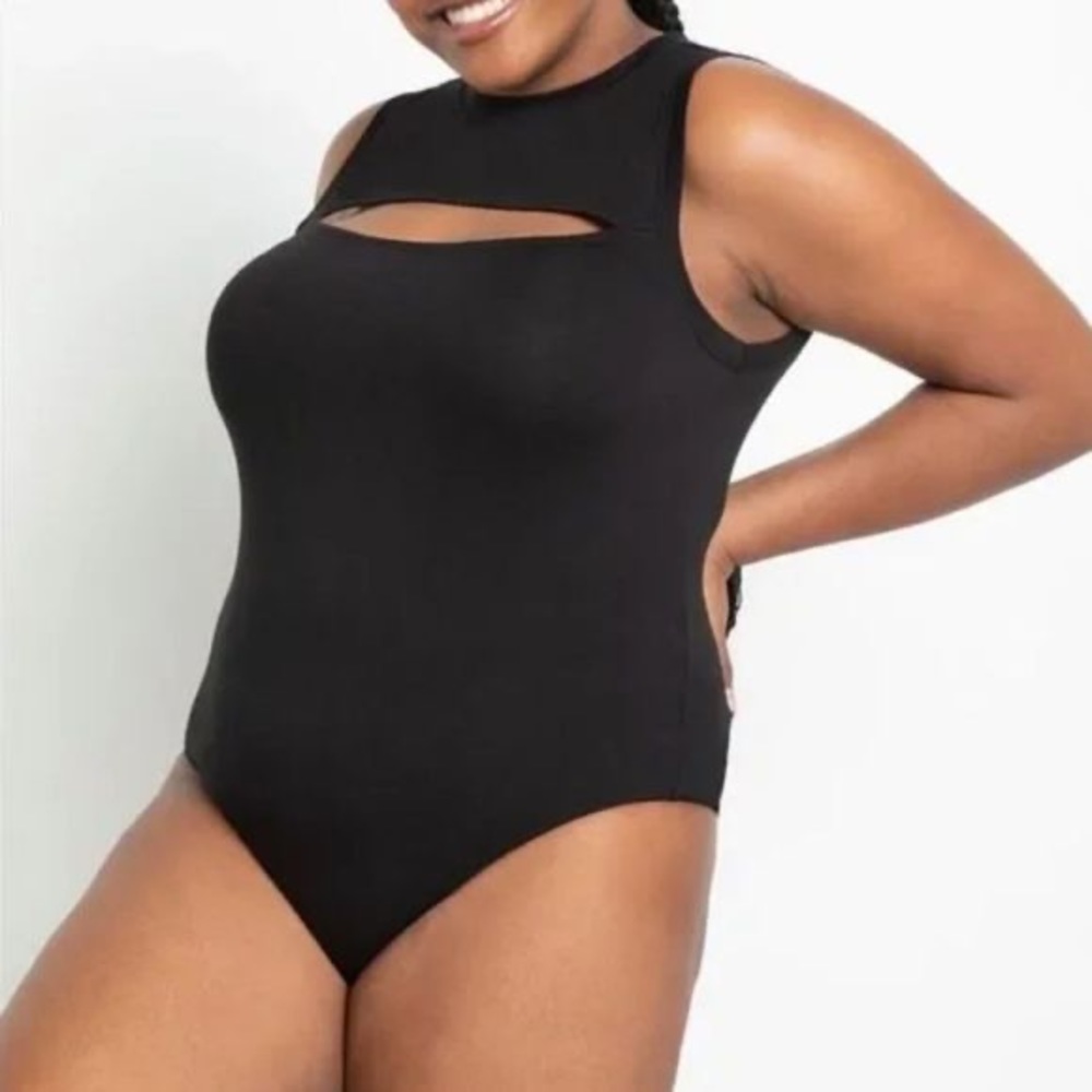 Eloquii 22/24 Black Bodysuit Sleeveless Peek A Boo Neckline Plus Size NWOT
